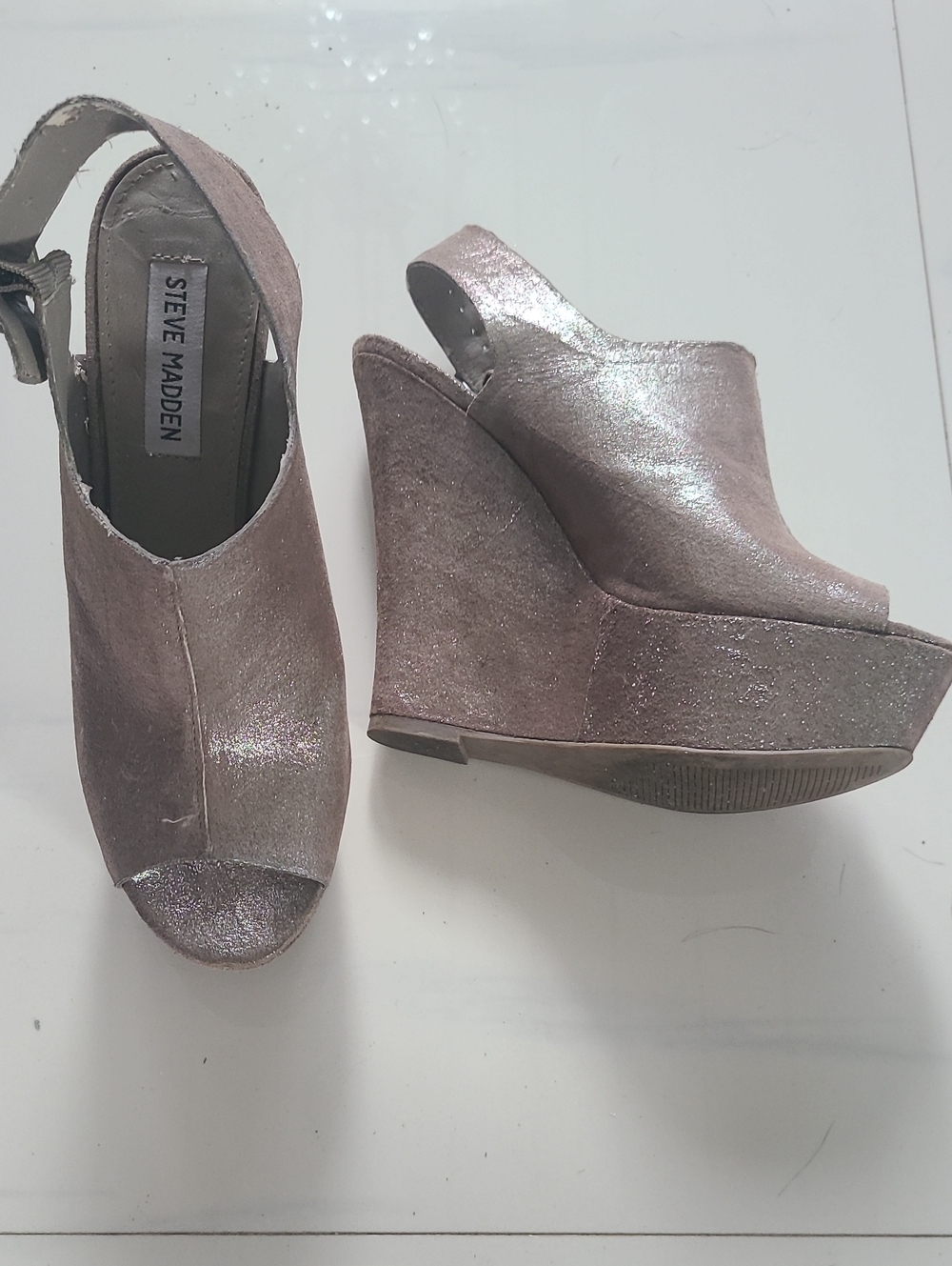 Steve Madden Shimmery Rose Gold Wedge Sandals